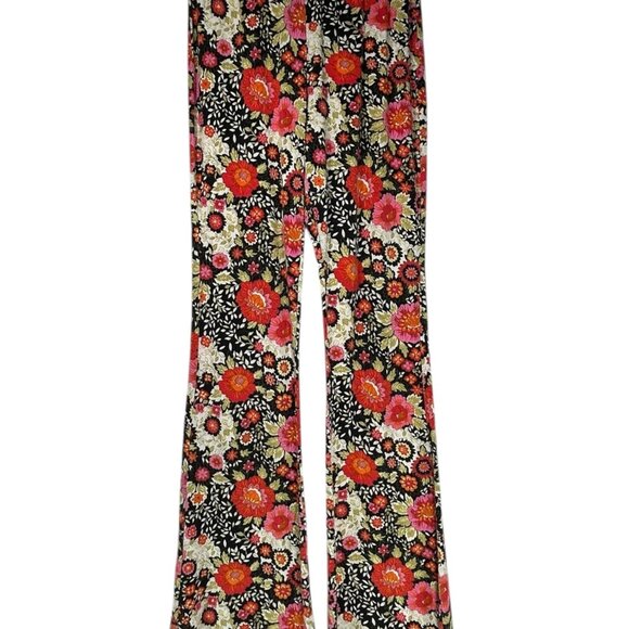 BILLABONG Sun Down Flare Pants Sz M Multicolor Floral High Rise Stretchy Viscose - Picture 3 of 10